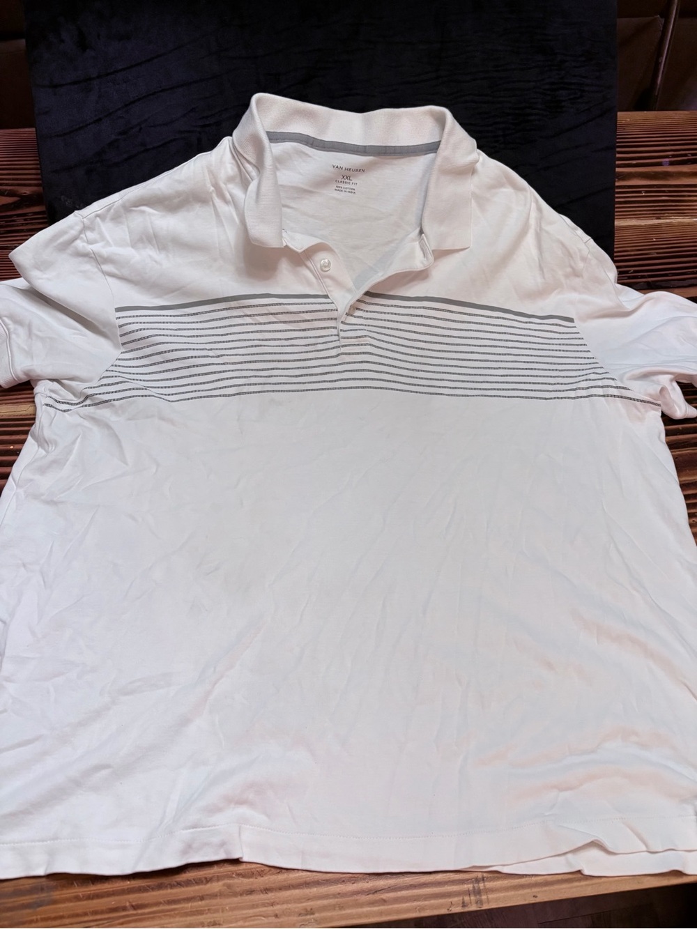 Van Heusen White Polo with Gray Stripe Chest